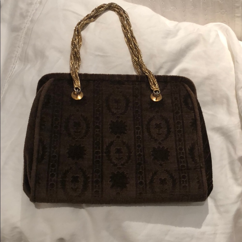 Vintage evening bag brown gold chain